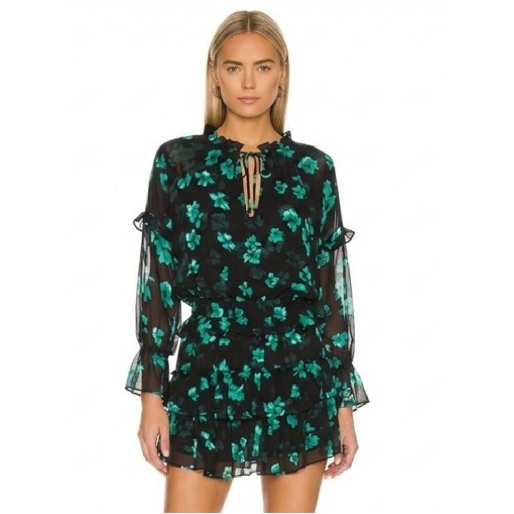 MISA Los Angeles Lolita Dark Floral Tiered Ruffle Boho Wedding Guest Dress Small